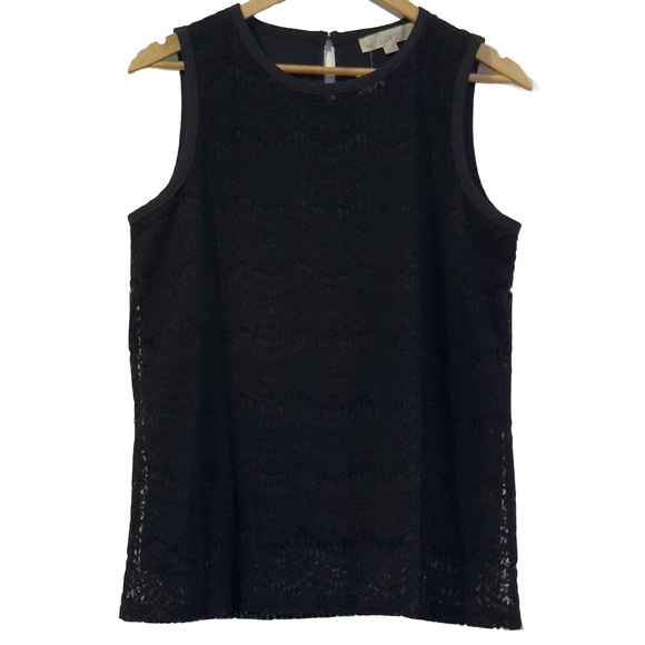 LOFT Black Lace Sleeveless Top - Size Medium - Picture 4 of 10